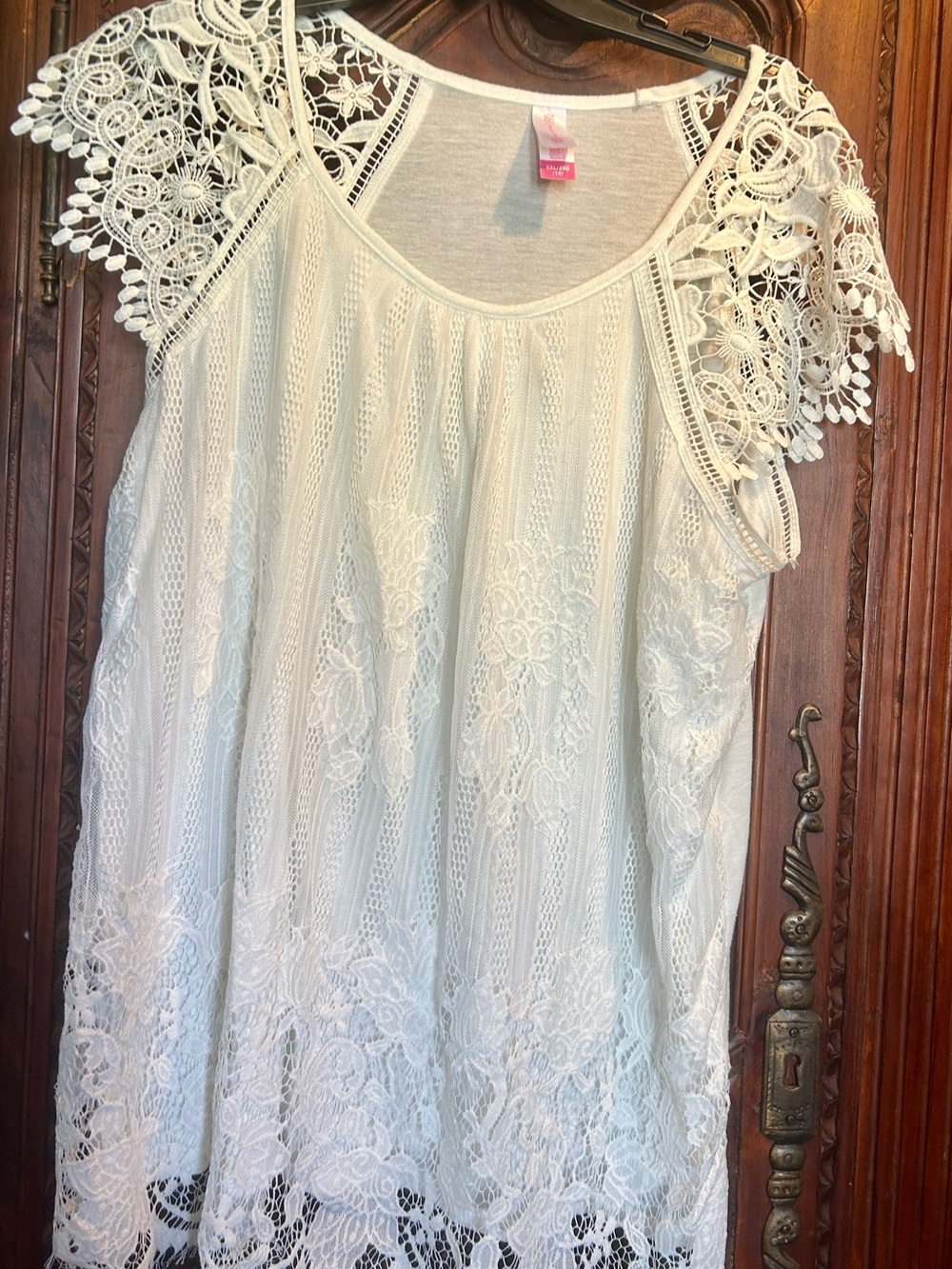 No Boundaries White Crochet Lace Cap-Sleeve Tunic Top